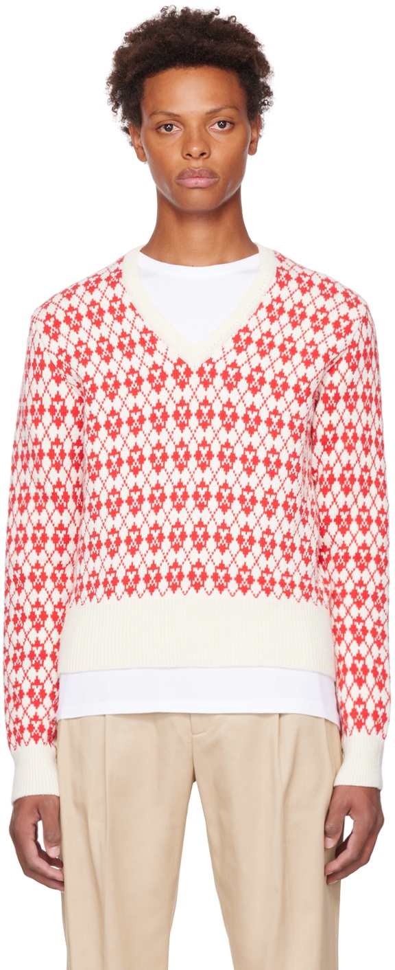 AMI Paris Off-White & Red Jacquard Sweater AMI