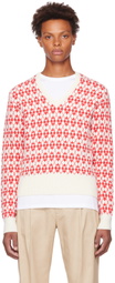 AMI Paris Off-White & Red Jacquard Sweater