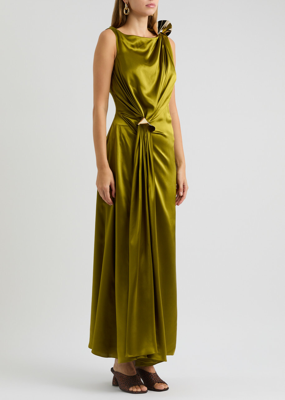 green emerald velvet dress Designer Silk Dress | Hiba | Roksanda