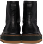 Dries Van Noten Black Grained Leather Lace-Up Boots