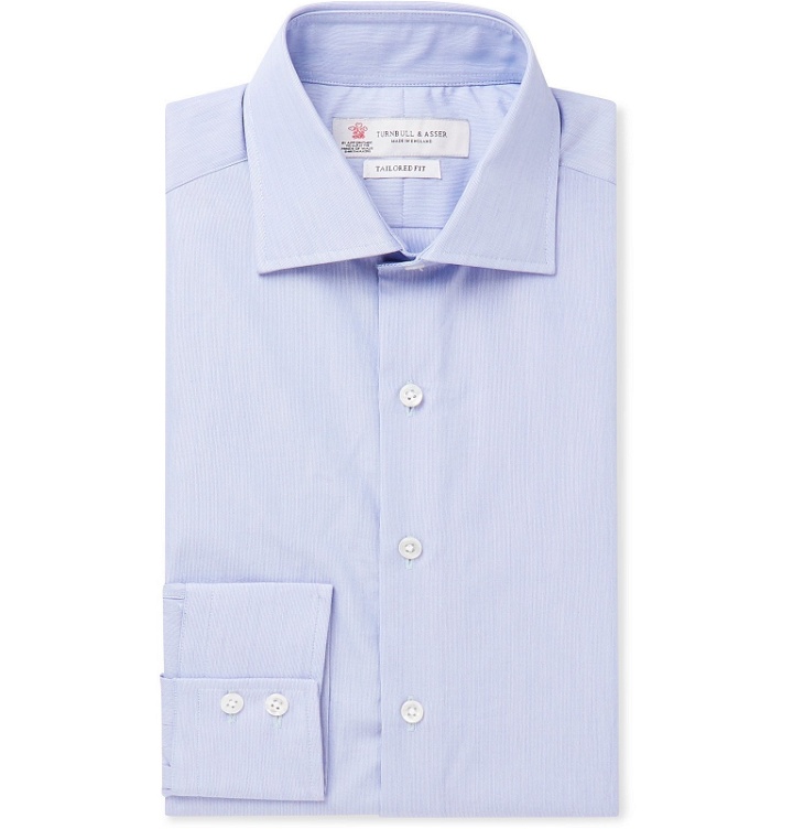 Photo: Turnbull & Asser - Blue Cutaway-Collar Striped Cotton Shirt - Blue