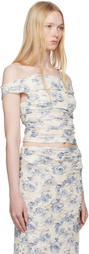 BEC + BRIDGE Off-White & Blue Riva Off Shoulder Top