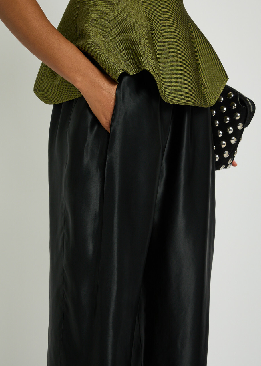 Khaite Rohen Straight-leg Satin Trousers Black