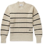 AMI - Oversized Logo-Embroidered Striped Virgin Wool Sweater - Neutrals