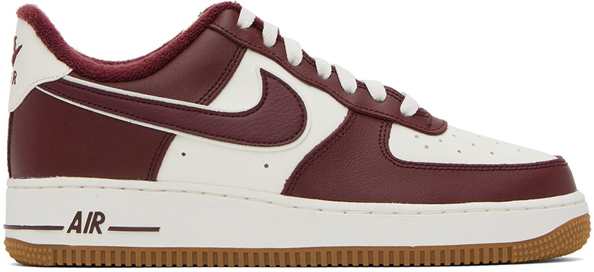 burgundy and white air force ones