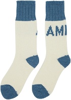 AMI Alexandre Mattiussi Off-White & Blue Logo Socks