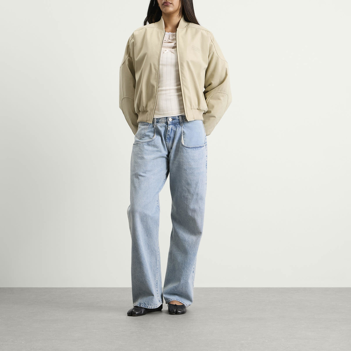 MM6 Maison Margiela Women's Logo Bomber Jacket in Ecru