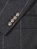 Brunello Cucinelli - Double-Breasted Pinstriped Wool, Cashmere and Silk-Blend Flannel Suit Jacket - Gray