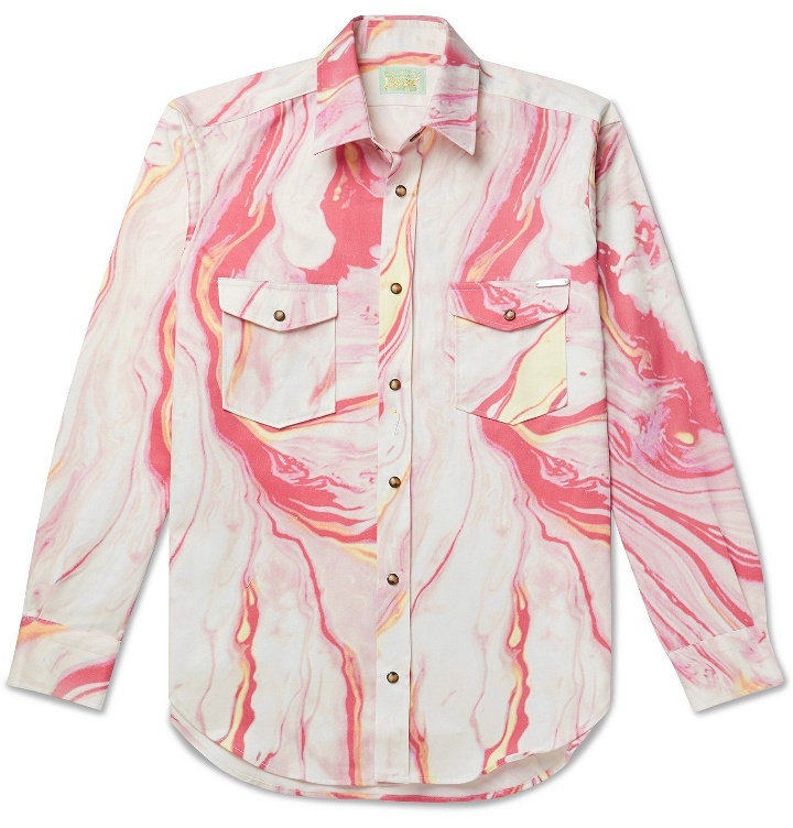 Photo: Aries - Marble-Print Cotton-Drill Shirt - Pink