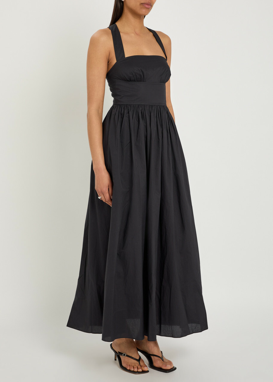 Matteau Gathered Cotton-poplin Midi Dress Black