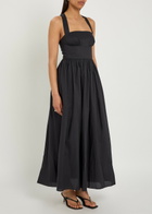 Matteau Gathered Cotton-poplin Midi Dress Black