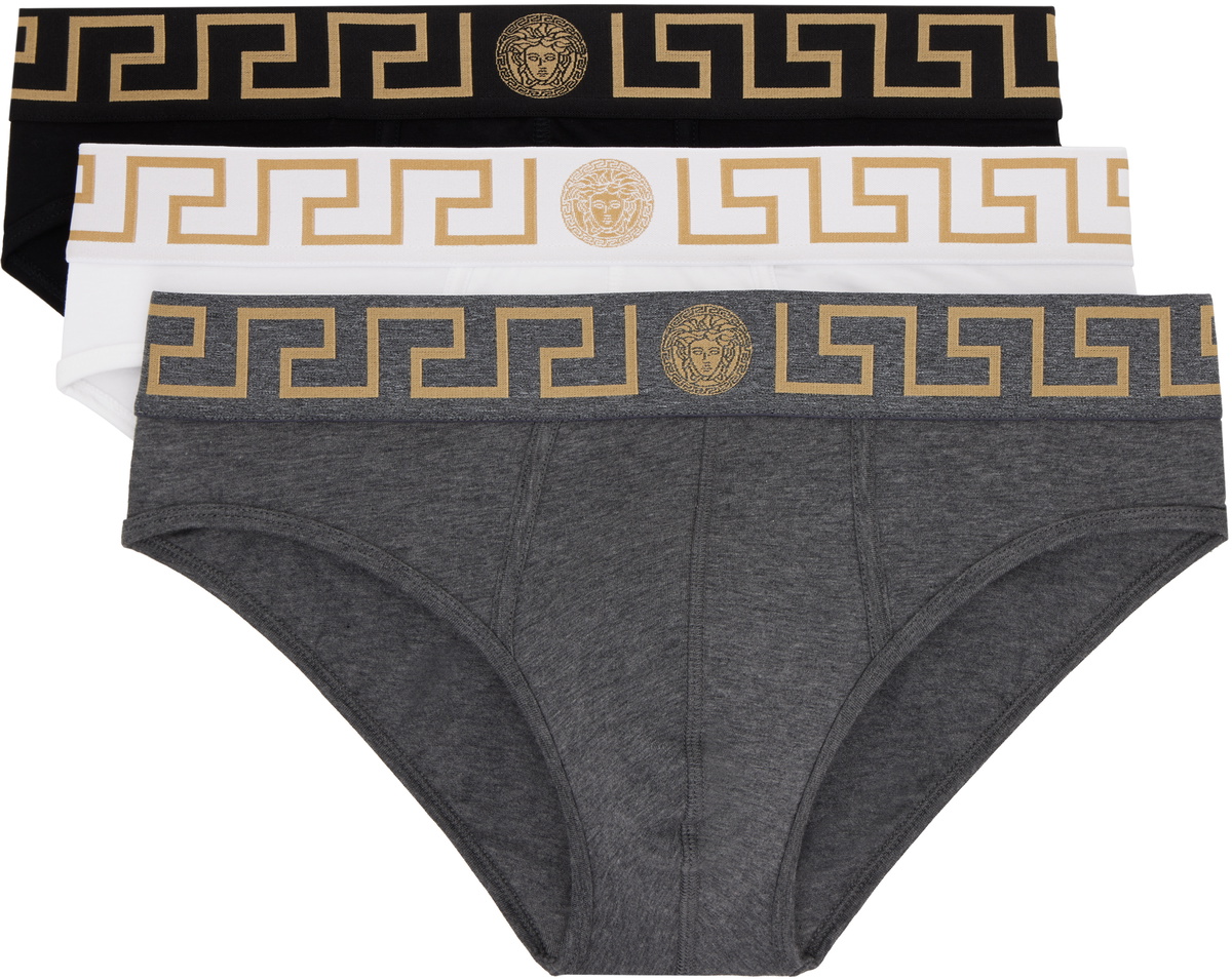 Versace Underwear Three-Pack Multicolor Greca Border Briefs