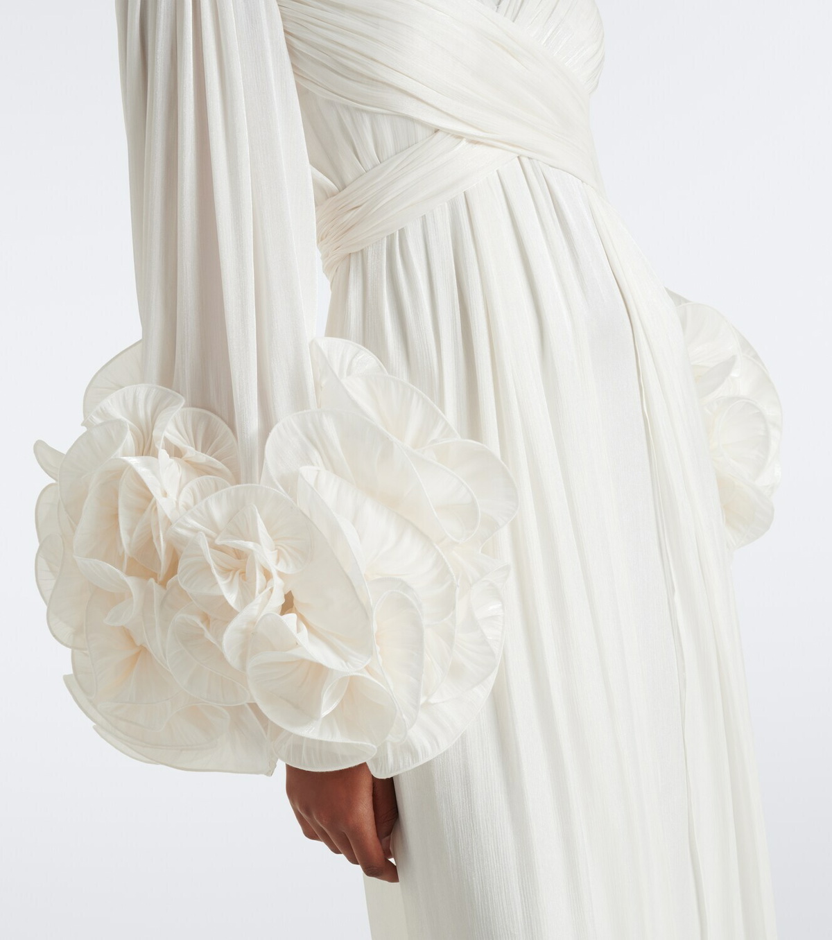 Costarellos Floral-appliqué pleated gown
