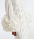 Costarellos Floral-appliqué pleated gown