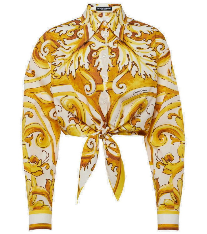 Photo: Dolce&Gabbana Majolica cropped cotton poplin shirt