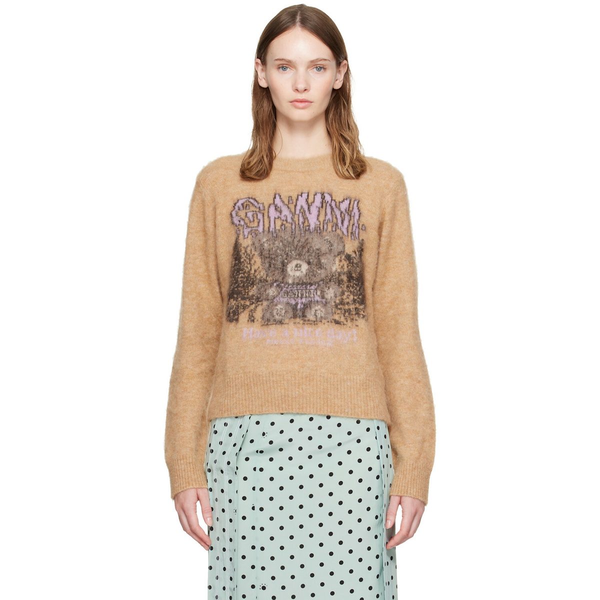GANNI Beige Brushed Alpaca Forest Teddy Sweater