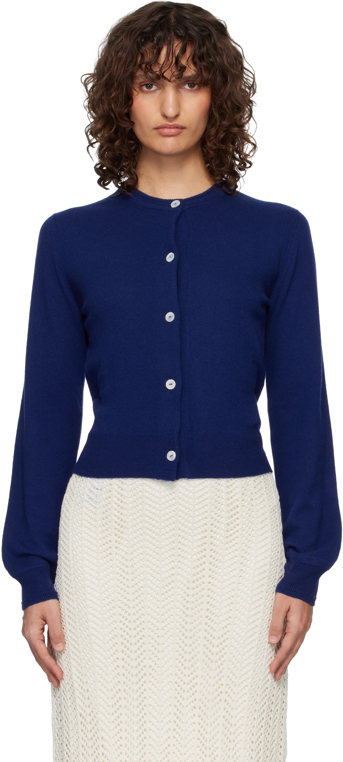 Jil Sander Blue Wool Crew Neck Long Sleeves Cardigan