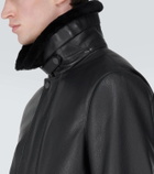 Brioni Shearling-trimmed leather bomber jacket