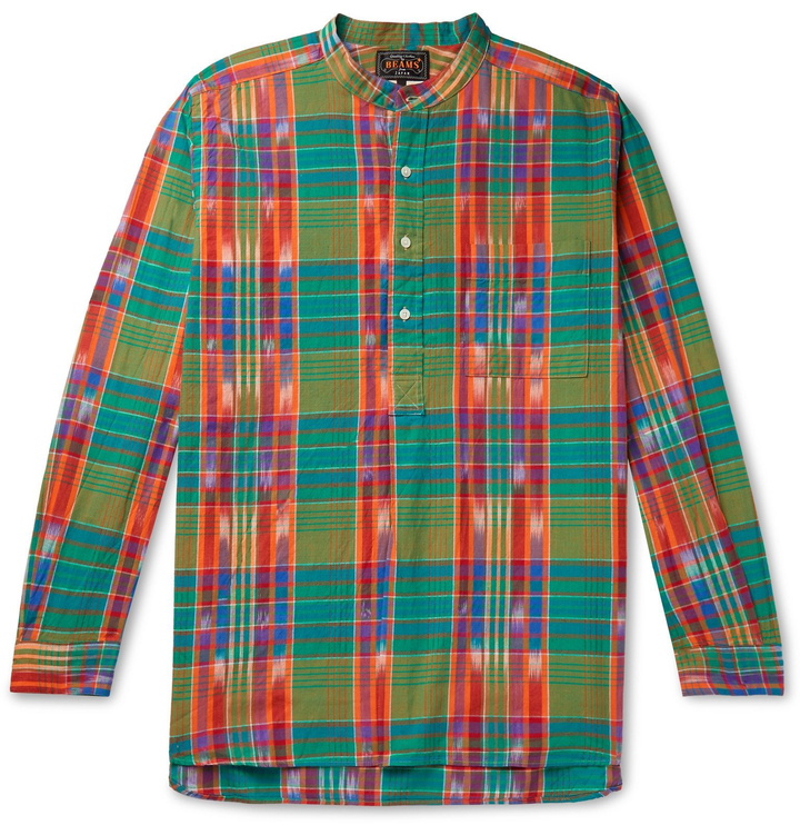 Photo: Beams Plus - Grandad-Collar Checked Madras Cotton Shirt - Green