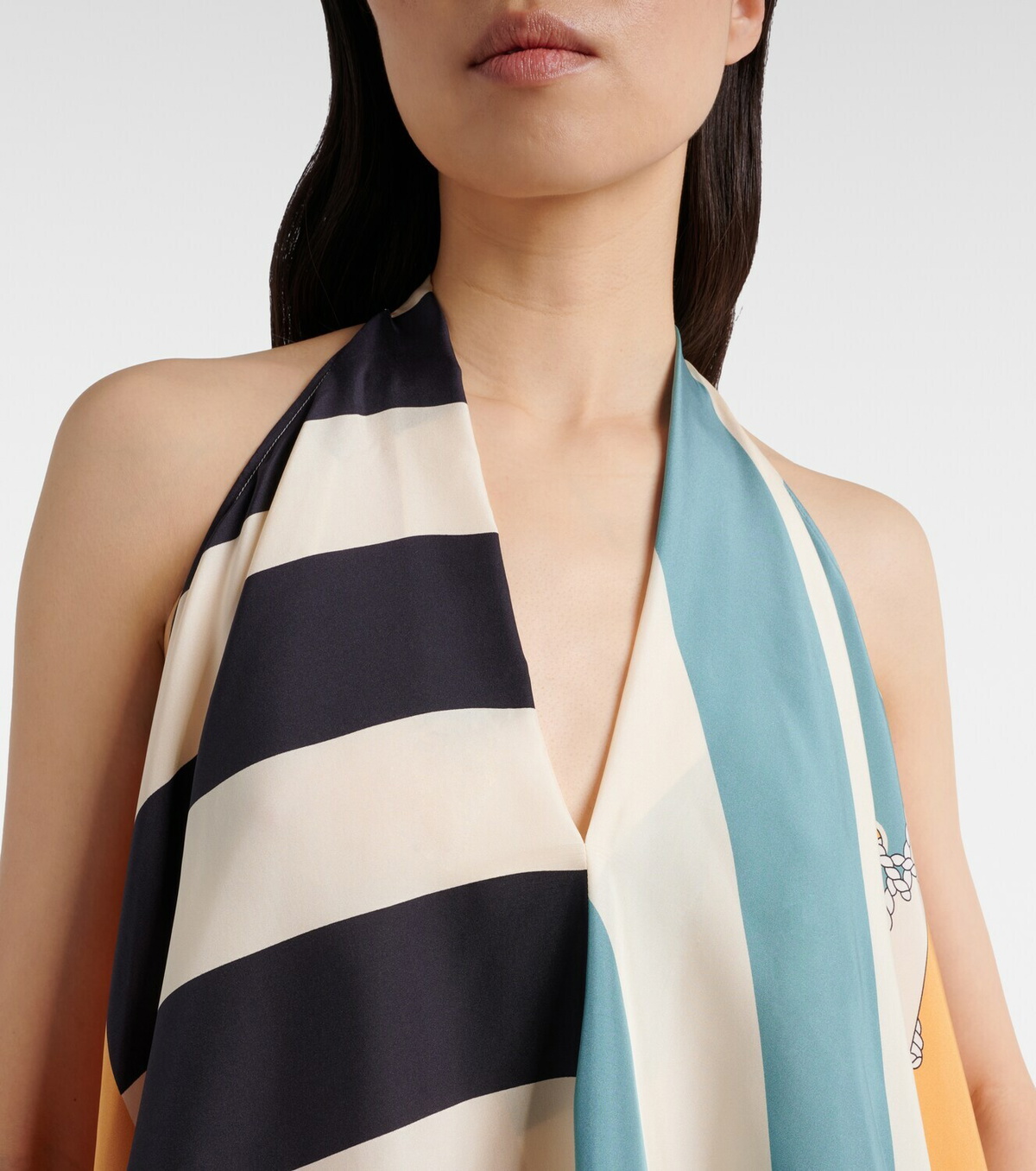 Loewe Printed asymmetric halterneck silk top