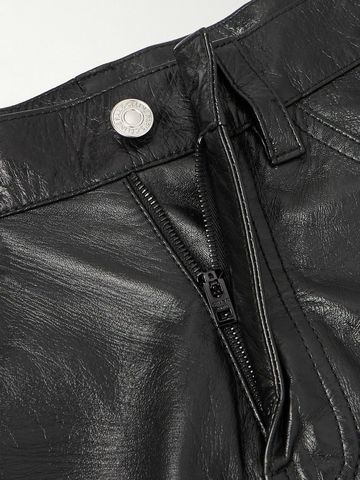 CELINE - Lou Straight-Leg Panelled Leather Trousers - Black