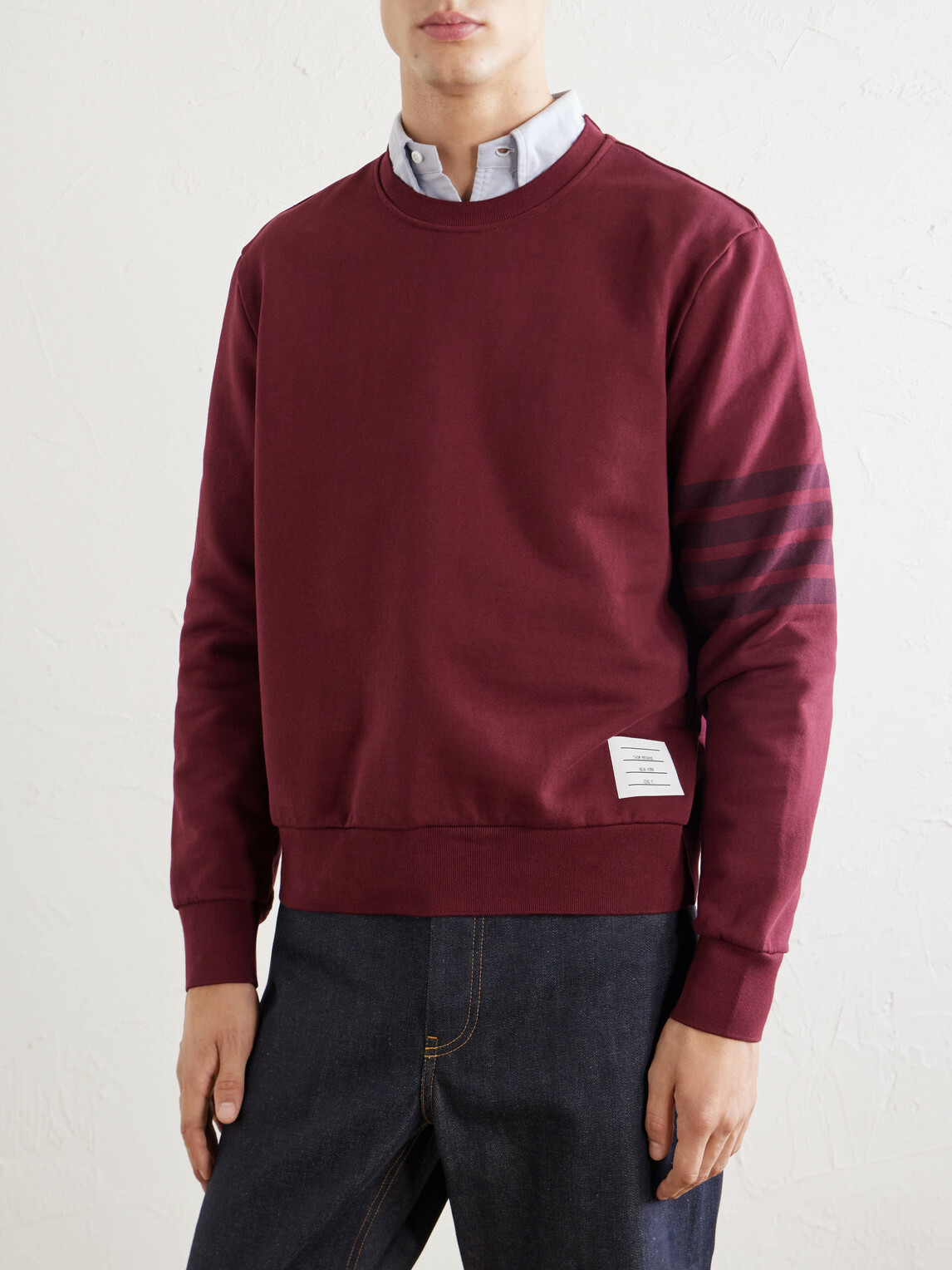 Thom Browne - 4-Bar Stripe Cotton-Jersey Sweatshirt - Burgundy