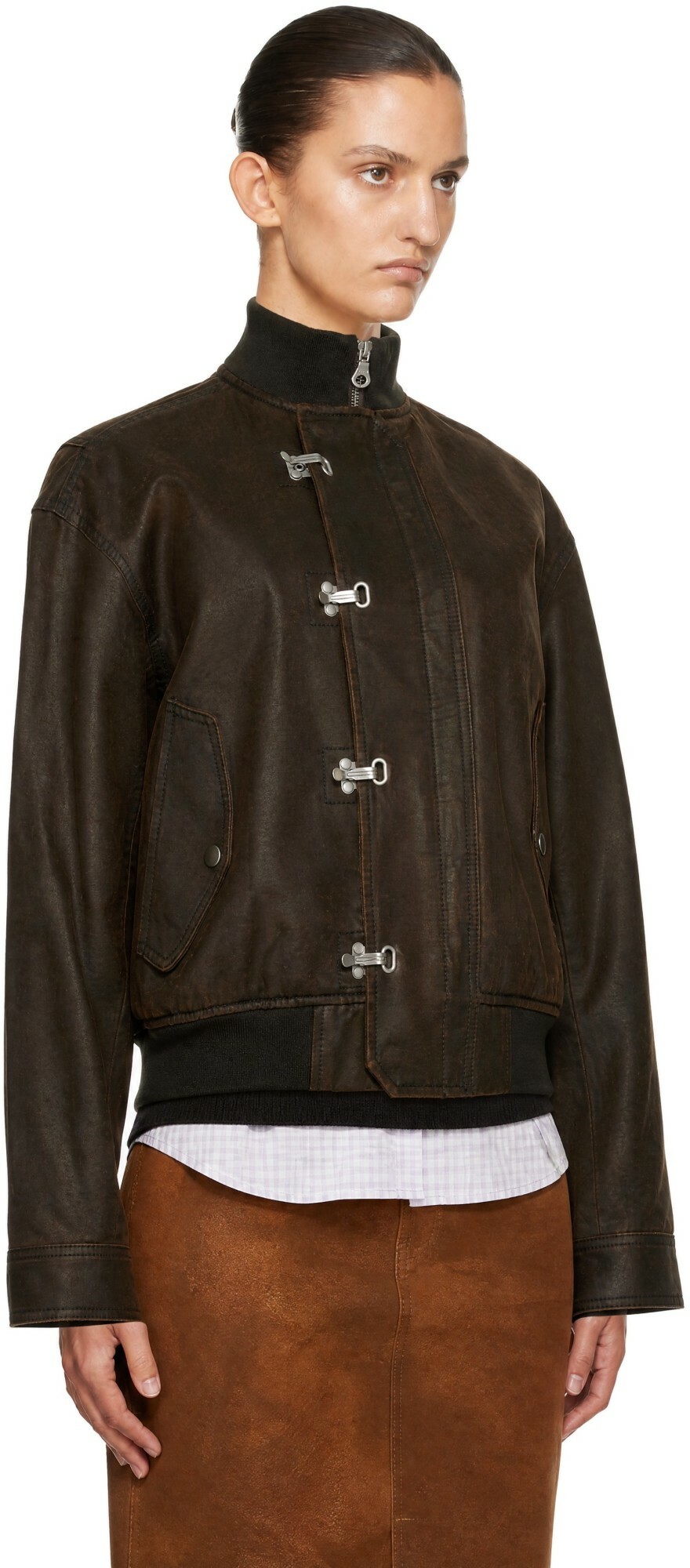 COOR Brown Deck Hook Faux-Suede Bomber Jacket