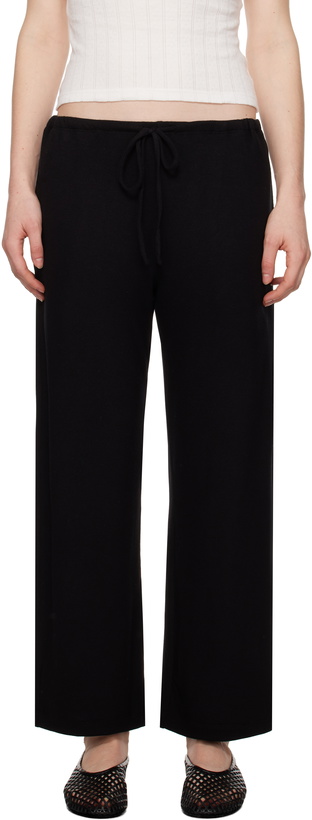 Photo: LESET Black Lauren Crop Drawstring Lounge Pants