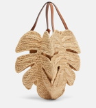 Staud Palm leather-trimmed raffia top-handle bag