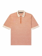 Loro Piana - Slim-Fit Striped Silk and Linen-Blend Polo Shirt - Orange