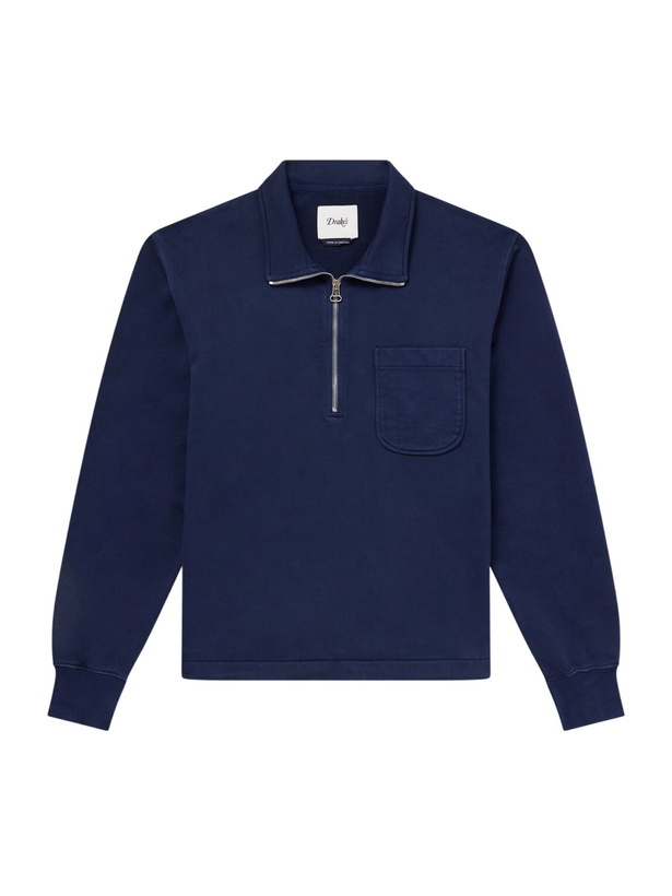 Photo: Drake's - Cotton-Jersey Half-Zip Sweatshirt - Blue