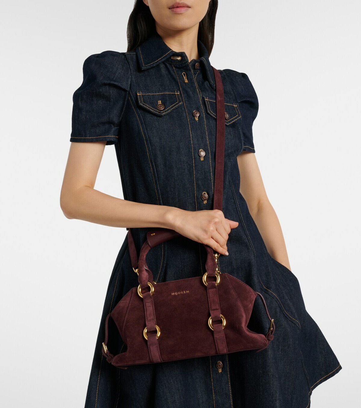 McQueen Farringdon Small suede tote bag