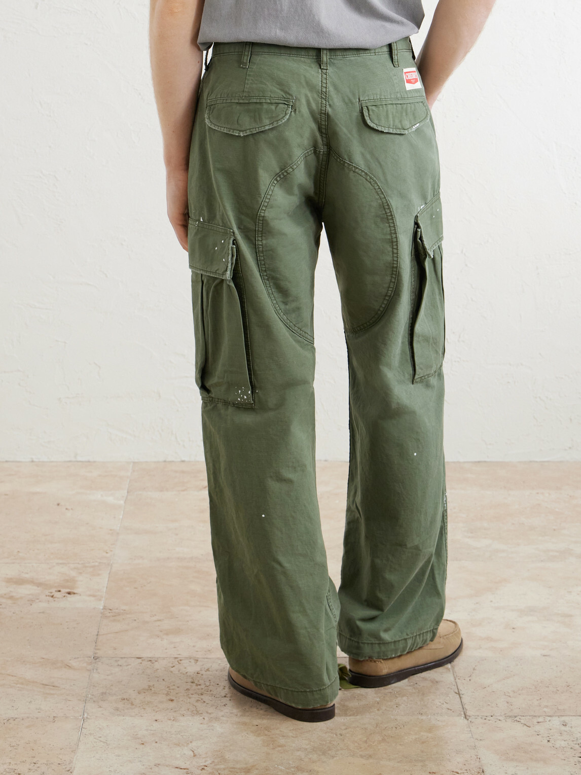 Cherry Los Angeles - Wide-Leg Paint-Splattered Cotton-Ripstop Cargo Trousers - Green