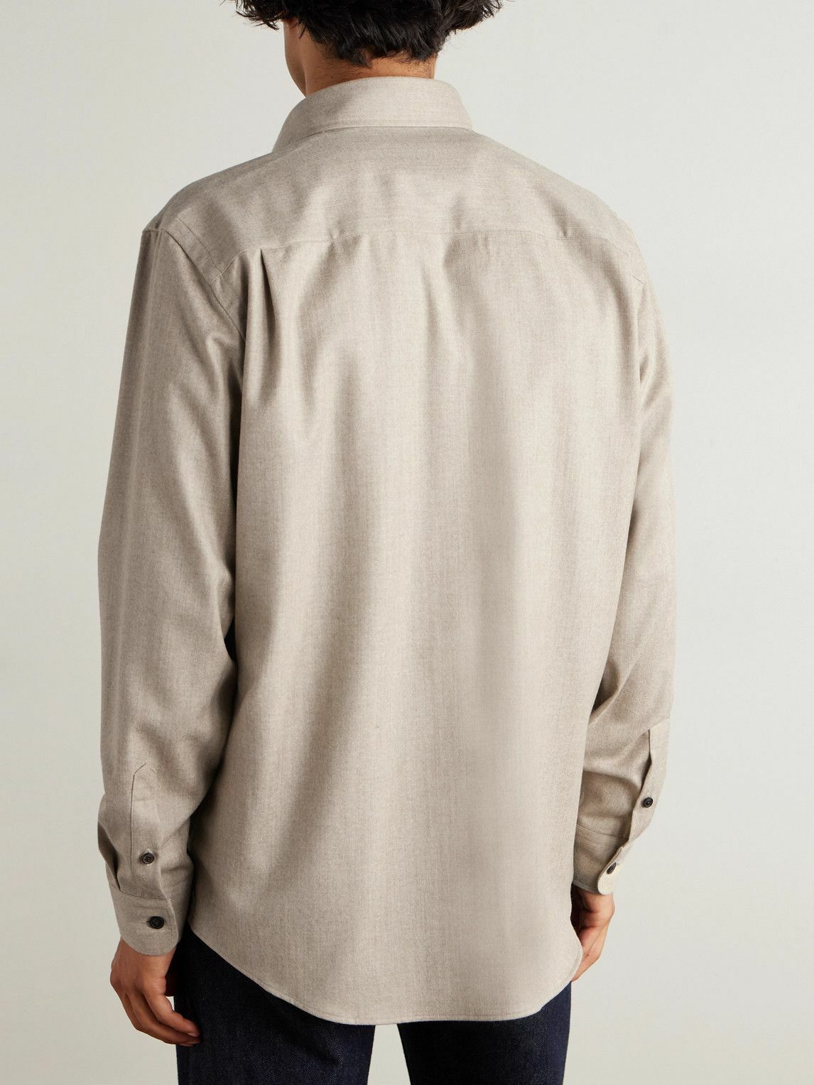 Purdey - Cutaway-Collar Wool and Cashmere-Blend Shirt - Neutrals