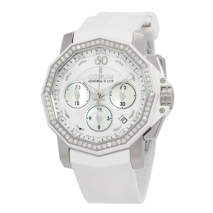 Photo: Corum Admirals Cup Chronograph Automatic Diamond White Mother of Pearl Dial Ladies Watch 984.970.47/F379 PN35
