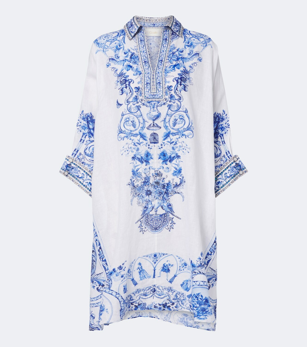 Camilla Floral crystal-embellished linen kaftan