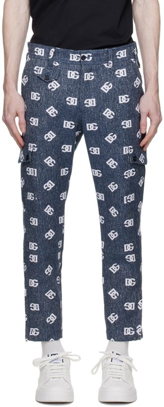 Photo: Dolce & Gabbana Blue Jacquard Cargo Pants