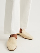 Manolo Blahnik - Mario Leather-Trimmed Raffia Loafers - Neutrals