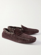 Manolo Blahnik - Kensington Shearling-Lined Suede Slippers - Brown