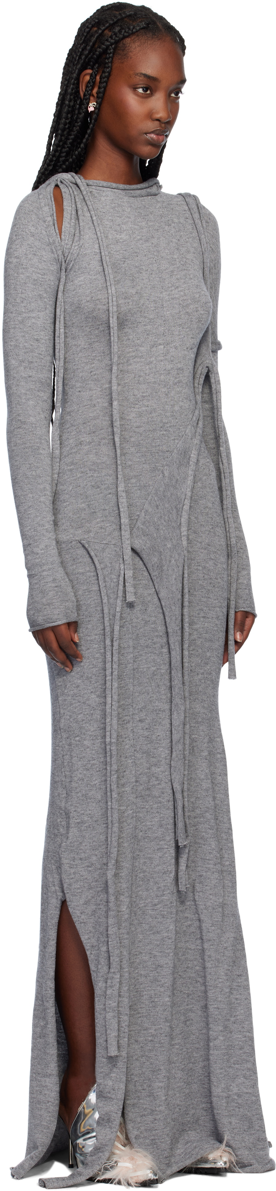 chinese dress ladies Backless Maxi Knit Dress F(ONE Size) / Charcoal Gray main image 0