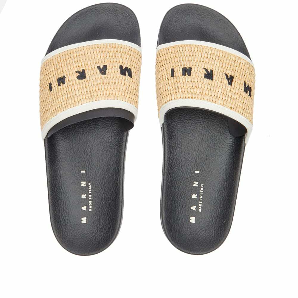 【MARNI】Raffia Sandals Natural White Marni Women's Raffia Logo Slide in Natural/White Marni