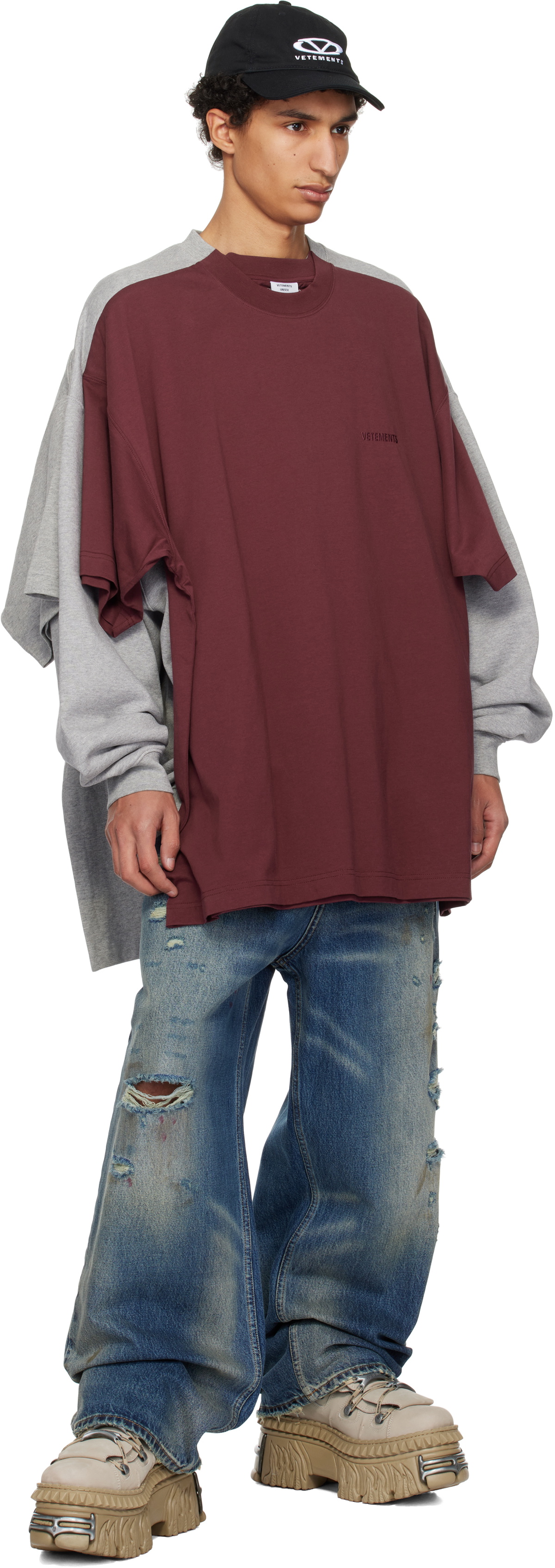 【VETEMENTS】Runway Merged T-shirtsスウェットシャツ VETEMENTS Gray & Red Runway Merged T-shirts Sweatshirt Vetements