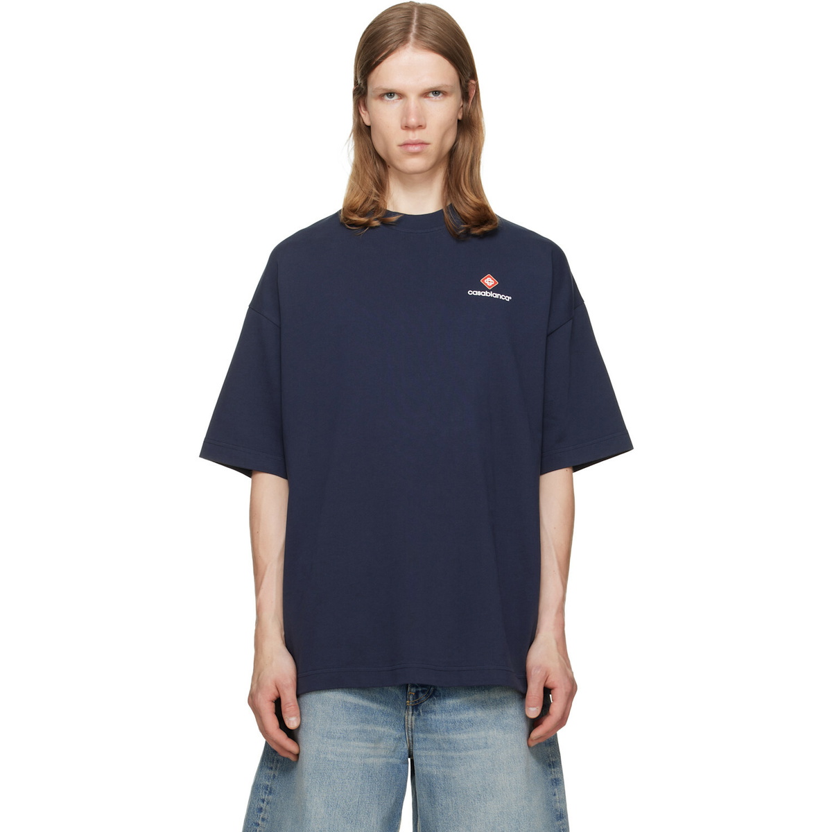 Casablanca Navy Sport Type Oversized Short Sleeve T‑shirt