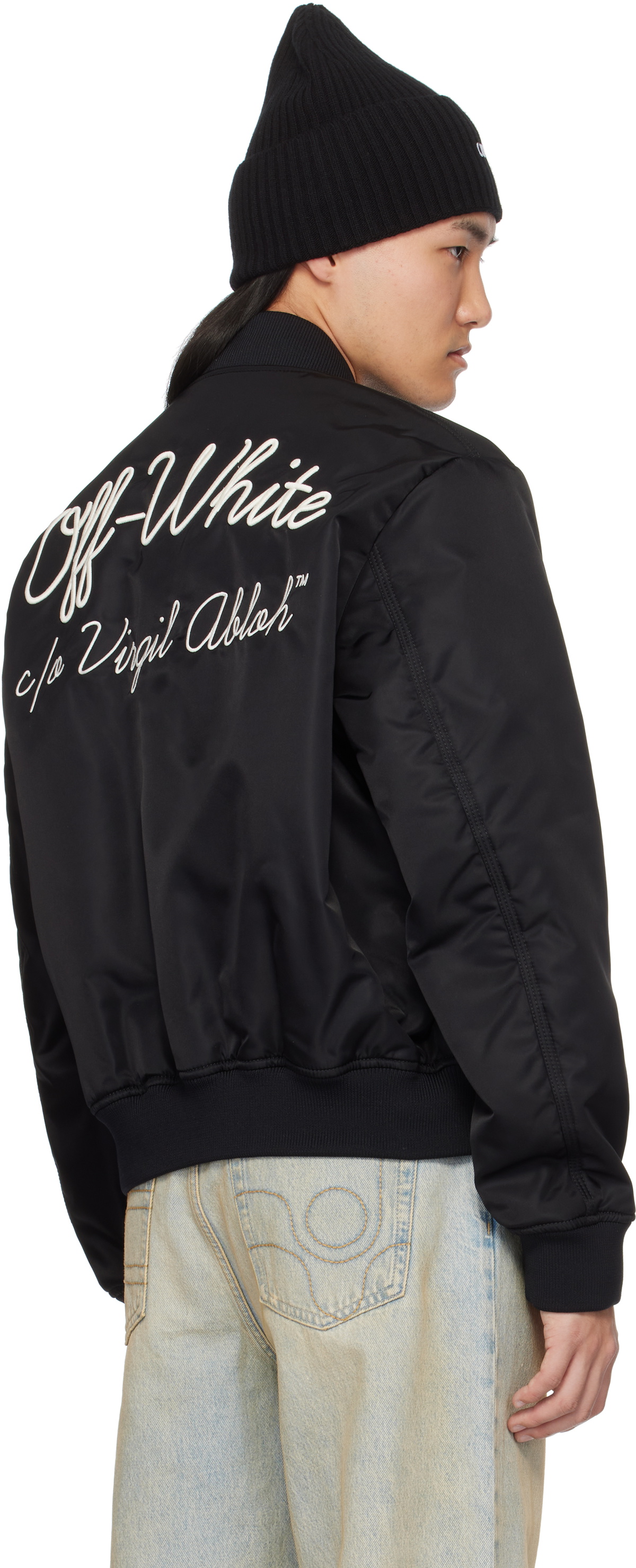 Off-White Black Script Varsity Bomber Jacket