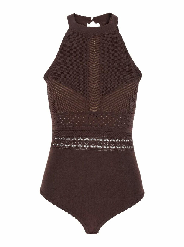 Photo: Brown Top With Knitted Design And Cut-out On The Back In Viscose Blend Woman TwinSet