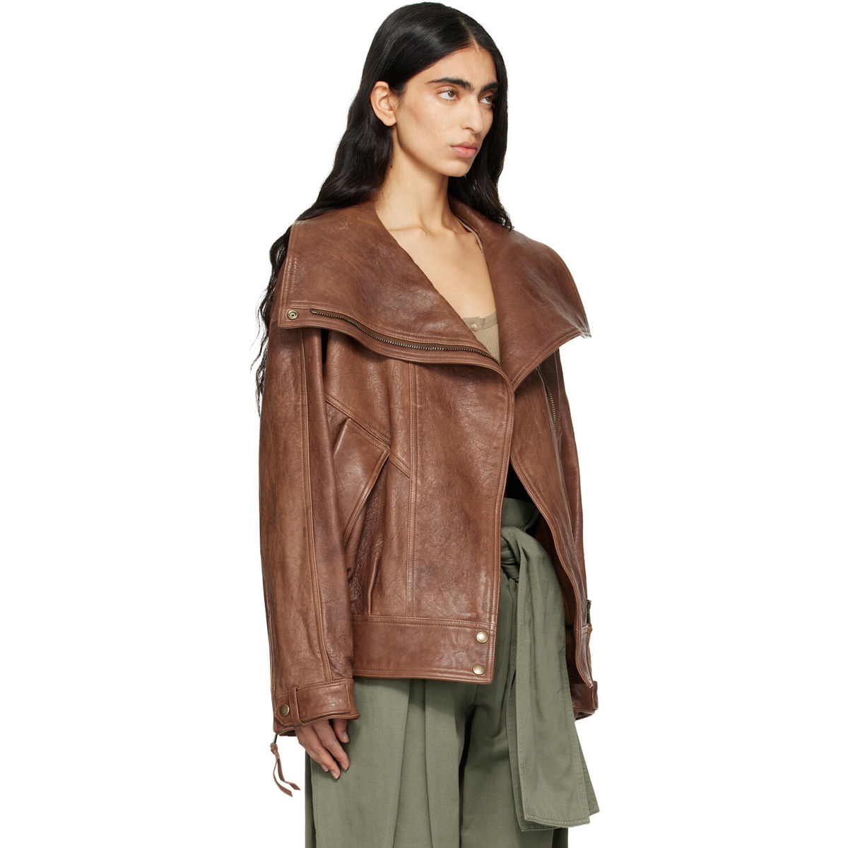 BALMAIN Brown Lambskin Bomber Jacket