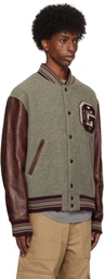 Golden Goose Gray & Burgundy Melange Wool Bomber Jacket