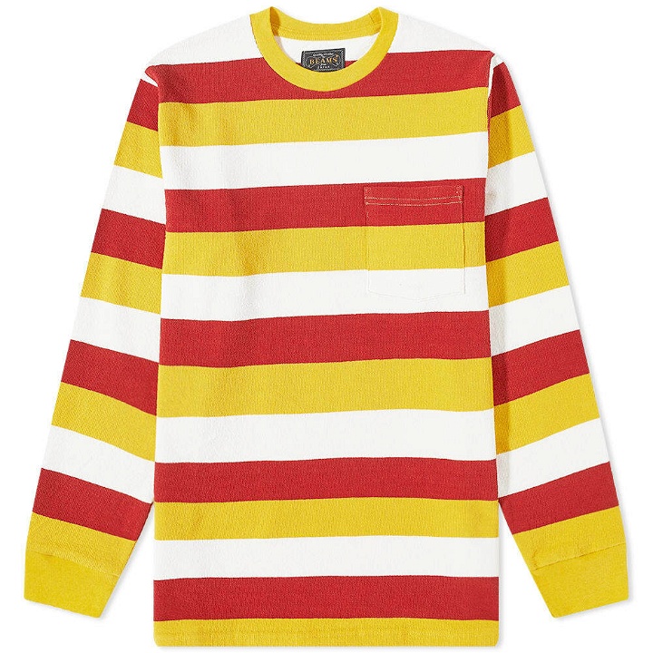 Photo: Beams Plus Men's Long Sleeve Stripe Pocket T-Shirt in Yellow