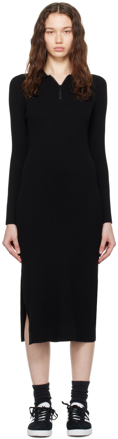 Lacoste Black Ribbed Midi Dress