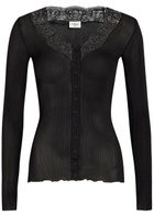 Saint Laurent Lace-trim Ribbed Silk Cardigan Black